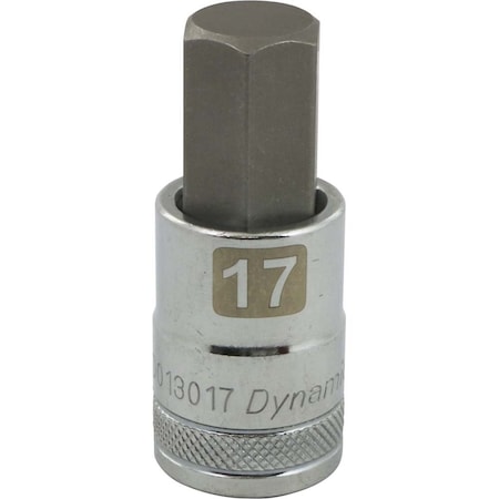 Dynamic Tools 1/2" Drive Metric Hex Head, 17mm Bit Std Length, Chrome Socket D013017